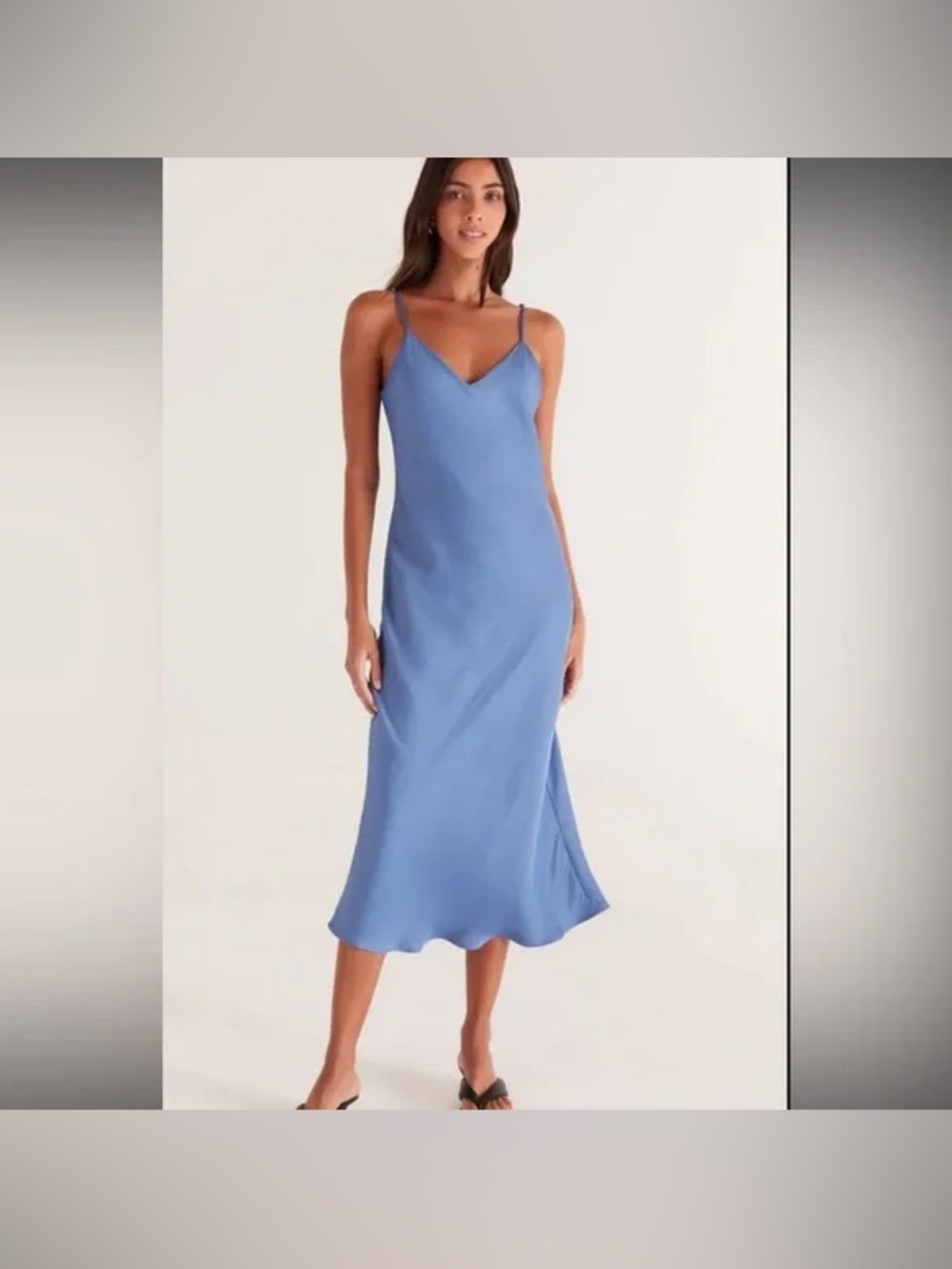 Z Supply Dusty Blue Slip Dress with V-Neck and Spaghetti Straps